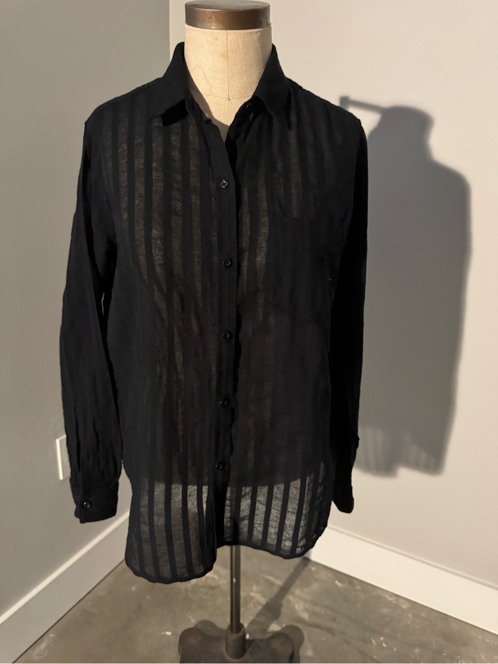 Rails Black Sheer Striped Button-Down Shirt